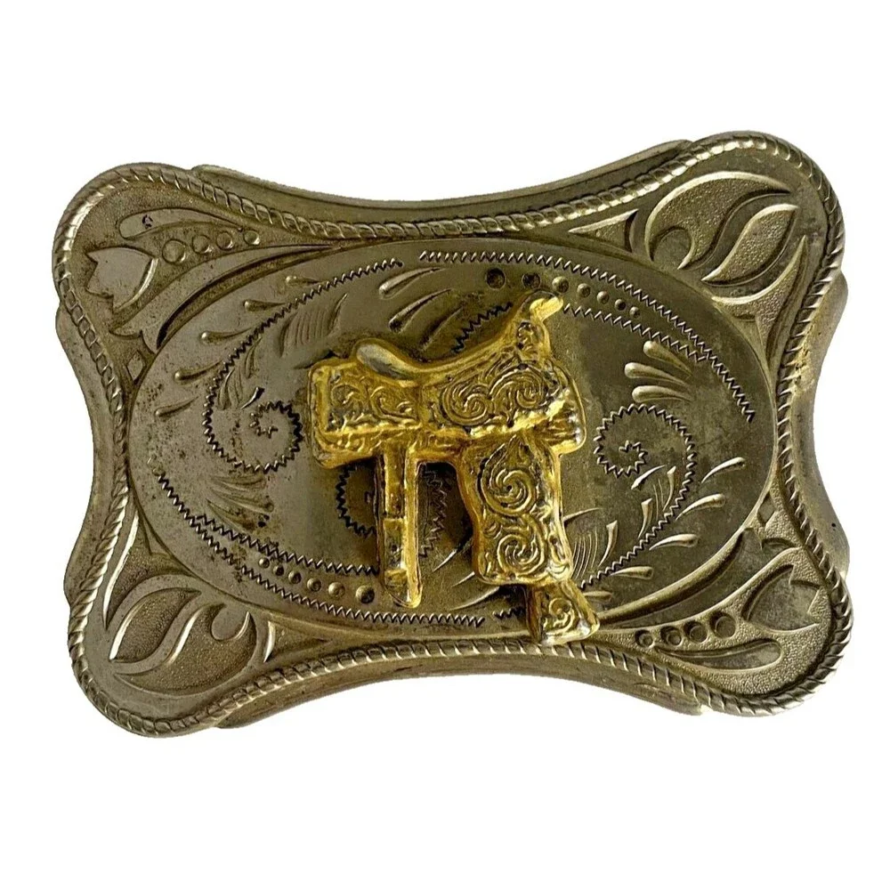 #7798 Pewter Saddle Belt Buckle only 4 x 2.5 inches